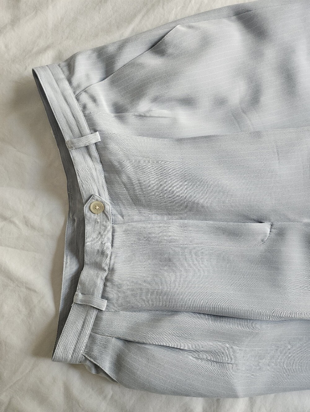 LAUREN RALPH LAUREN LIght Blue Pin Striped Pleated 100% Silk Trousers | SZ 8 - Picture 8 of 11